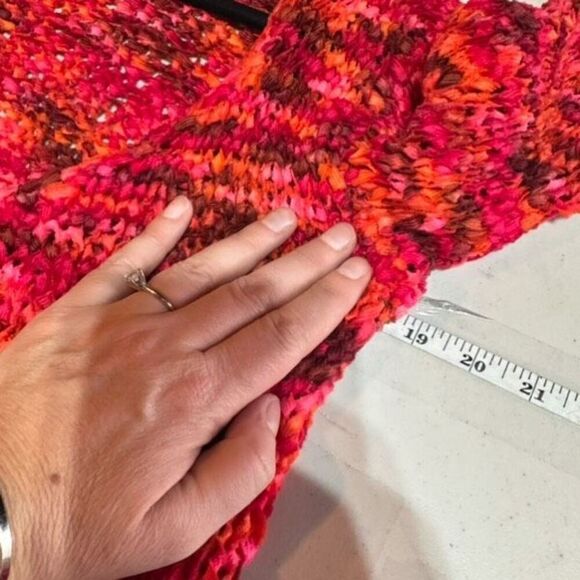 Hand Knit Handmade Loose Knit Colorful Front Tie Cardigan Boho Hippie Y2K Medium - Picture 10 of 12